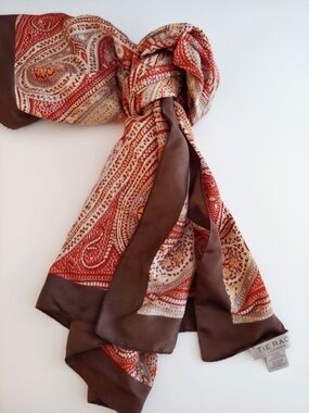 Vintage Brown-Trim Red Paisley Scarf by Tie Rack of London